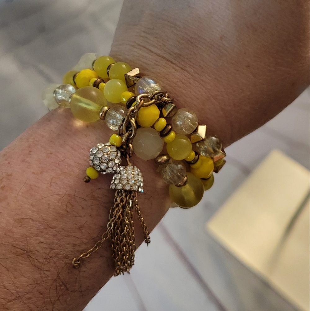 Layered Beaded Stretch Bracelet With Tassels